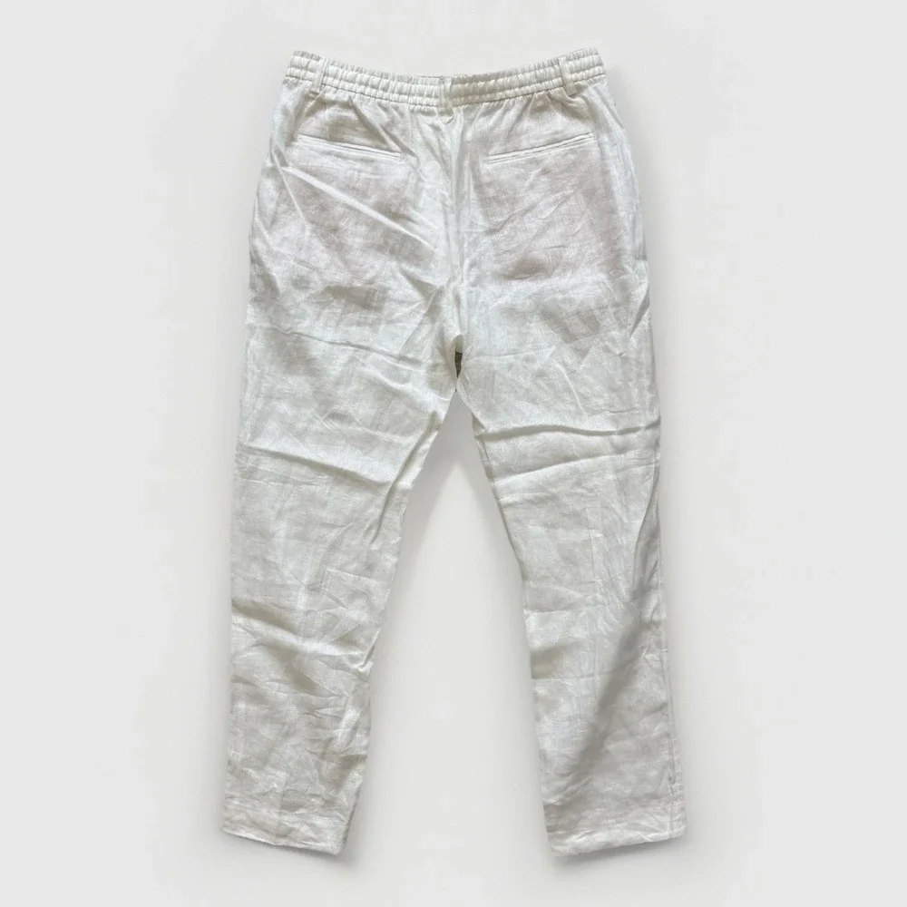 ZARA Linen Pants Womens L White Drawstring Lightweight Trouser Minimalist Beach